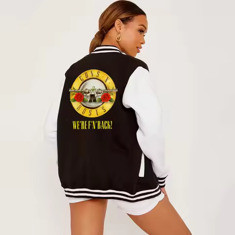 Guns n' Roses We're Back Metal Rock Style Womens Jacket Harajuku Button Overcoat Loose Casual Baseba