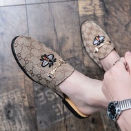 VENCENT Half Shoes For Men Leather Shoes Korean Fashion Little Bee Half Loafers Casual Half Slippe