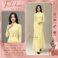 Traditional ao dai, plain yellow, high-quality silk with lotus collar, ready-made for teachers to te