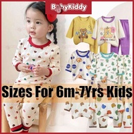 (6m-7years) Kids Sleepwear Children Pyjamas Boy Girl Cartoon Print T-Shirt Long Sleeve Tops