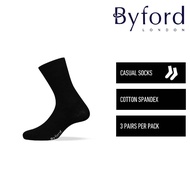 Byford Stoking | (3 Pairs) Byford Mens Cotton Spandex Casual Socks Assorted Colours - BSF1050W
