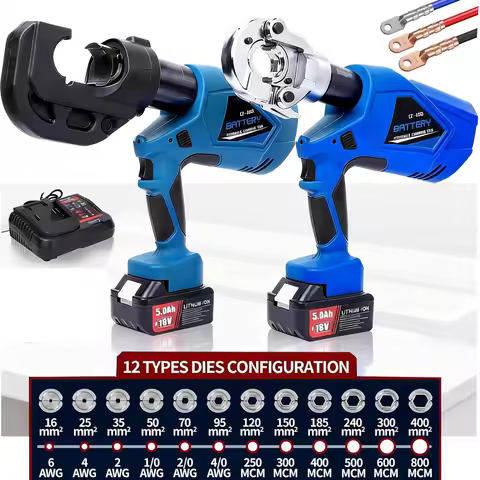Hydraulic Crimping Tool Electric Crimper Kit with 12 Dies, Crimping Plier for 6AWG to 800MCM Copper 