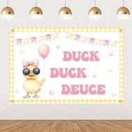 Cheereveal Duck Duck Deuce Backdrop 5x3ft, 2nd Birthday Party Decorations for Girls Photography Back