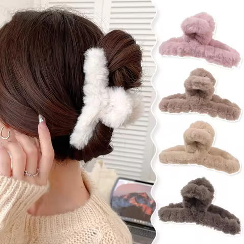 Furry Claw Clips Big Crab Hair Claw Girl Winter Ponytail Holder Large Imitation Plush Grab Cawl Clip