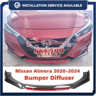 Nissan Almera 2020-2024 Front Bumper Diffuser Lip Wrap Angle Splitters Spoiler Black (Installation P