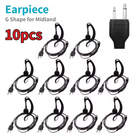 10pcs 2 Pin G Shape Clip-Ear Walkie Talkie Earpiece with Mic PTT for Midland LXT118 GXT1000VP4 LXT50