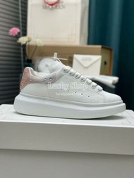 全新🌸 Alexander McQueen 粉銀漸變鑚尾 小白鞋