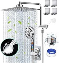 Filtered Shower Head 10" Rain Shower Head with Handheld Spray Dual Filter for Hard Water Rainfall Showerhead with 10 Setting Handheld Built-in 2 Power Wash +12" Shower Extension Arm,79" Hose &amp; 4 Hooks