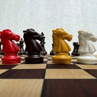 Four-Player Chess Set Sculpted Knight Heads 4 Player Chess Set Strategy Game Brown Squares Sturdy
