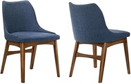 Armen Living Azalea Fabric Wood Dining Side Chairs-Set of 2, 19" SH, Blue/Walnut