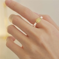 18k Gold Pearl Ring Bamboo Beeswax Amber Elastic Rope Ring Gold Ring AU750
