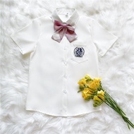 120-170 Kids' JK Uniform Short Sleeve White Cotton Shirt Academy Style Blouse with Plaid Bow Tie for