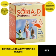 LIVE WELL SORIA D VITAMIN D3 TABLETS 60'S