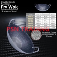 36cm / 38cm / 41cm / 43cm / 45cm / 50cm Non stick Double Handle Stainless Steel Fry Wok Kuali Kwali