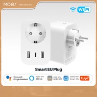 MOES Tuya WiFi Smart Plug 16A EU Socket Outlet 2USB 1TypeC  Fast Charging Power Electricity Monitor 
