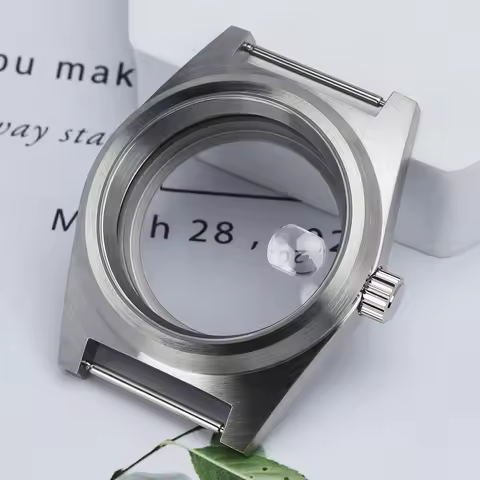 Silver 38mm Brushed Watch Case Stainless Steel NH35 Dive Case Sapphire Glass For NH35 NH36 NH38 NH70
