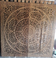 Mandala Headboard King Wooden Carved Plaque 76 x 76 inches Wall Art Hanging Asian Wood Carved Decor