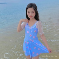 Children's swimsuit for girls, short-sleeved one-piece suit, suitable for older children, sun-protec