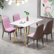 Simple Modern Iron Dining Table Affordable Luxury Style Imitation Marble Dining-Table Dining Chair Suit Household Eating Table Chair