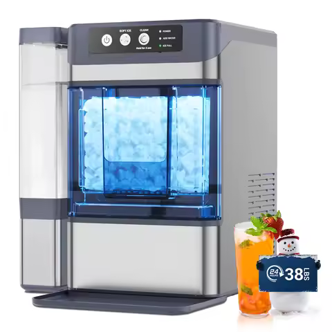 44Lbs/24H Nugget Ice Maker with 0.8 Gallon Tank,Self-Cleaning Portable Countertop Ice Maker,Soft Che
