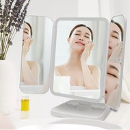 DESIROUS - LED 三段調光便攜USB充電觸控可摺式座枱鏡3X 放大化化妝鏡(黃光，自然光，白光)