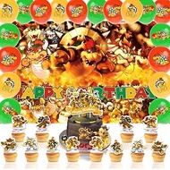 Bowser Mario Birthday Party Supplies, Mario Bowser Birthday Party Decorations, Include Balloons，Cake Toppers，Cupcake Toppers，5x3Ft Backdrop，Bowser Party Favors