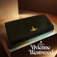 🪐Vivienne Westwood 「西太后」薇薇安 ｜黑色皮革金色土星Logo經典長夾. 錢包Size:19x10cm#二手