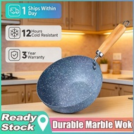 20/22/24cm Nonstick Marble Wok | Kuali Seramik Tidak Melekat | Sesuai Induction Hob | Kuali Goreng D