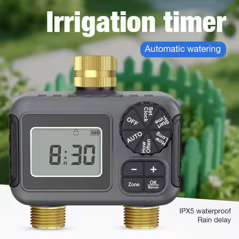 Dual Outlets Automatic Irrigation Timer Dual Outdoor Garden Water Timer Smart Irrigation Watering Sy