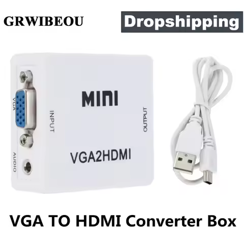 GRWIBEOU 1080P VGA 2 HDMI Audio Adapter Connector VGA2HDMI Mini VGA to HDMI Converter with Audio for