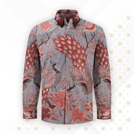 Indonesia Batik Men's Shirt, Long Sleeve Peacock Pattern, Traditional Ethnic Casual Top