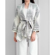 PUTIH Premium white cardi blazer, women's woven batik top