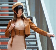 蒸汽朋克 鉚釘裝飾 橘棕焦糖色  機車夾克 皮衣 上衣短外套