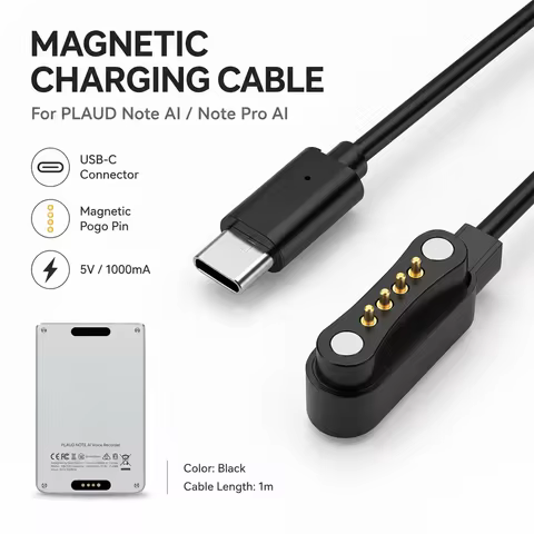 For PLAUD Note AI Voice Recorder Magnetic USB-C Power Cable Black Fast Charging Accessory For Voice 