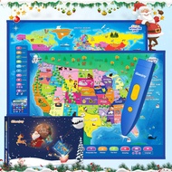 Bilingual Interactive for Kids Talking USA Map World Map for Kids Learning, Geography Toys Games Edu