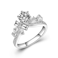 0.8ct Princess Sweet Diamond Bowknot Women Zirconia Diamond Ring Hearts and Arrows Ring Girlfriend B