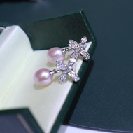 Purple rice pearl natural freshwater pearl earrings