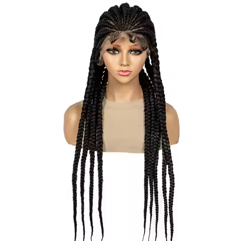 Cornrow Dutch Braided Wig Synthetic Full Lace with Baby Hair Box Braided Wigs 32inches Cornrow Braid