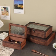 Glass Storage Box Retro Begonia Flower Wooden Desktop Storage Box Jewelry Box Organizing Box Wooden 