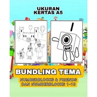 BUNDLING Kertas gambar mewarnai Tema Numberblocks & Friends Dan Numberblocks 1-10 / Isi 20 Lembar Ga