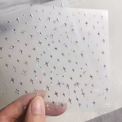 1pcs 5D Relief Rhinestone Star Nail Art Sticker Laser Silver Four-Pointed Starlight Adhesive Slider 