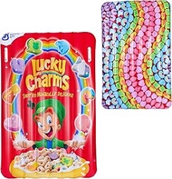 Lucky Charms Reversible Pool Float Double Sided Cereal Box and Rainbow Charm Inflatable with Built i
