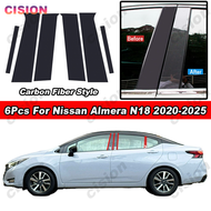 6Pcs Glossy Piano Black Carbon Fiber Chrome Car Door Window Center B C Pillar Post Mirror Effect Mid