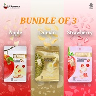 Ursnacks Save Package 3- FREEZE DRIED DURIAN Healthy Chips 32gr+STRAWBERRY 22gr+APPLE 22gr Fruit Vacuum Healthy Snacks