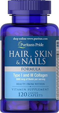Puritan's Pride Hair, Skin & Nails Formula, Helps Support Skin, Hair and Nail Health**, 120 Caplets,