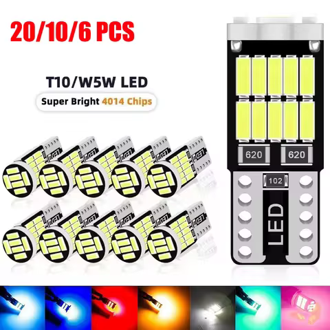 20/10/6/2PCS W5W T10 Led Bulbs Canbus 4014 SMD 6000K 168 194 Led 5w5 Car Interior Dome Reading Licen