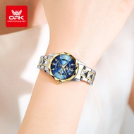 OPK นาฬิกาผู้หญิงนาฬิกาควอทซ์สแตนเลสเรืองแสงปฏิทินคู่ MODE Korea ของแท้กันน้ำของแท้ใหม่ที่หรูหรา