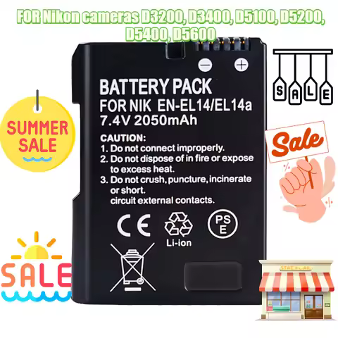 7.4V 2050MAH EN-EL14/A for Nikon Cameras D3200, D3400, D5100, D5200, D5400, D5600 Camera Batteries