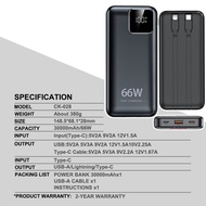 【รับประกัน 2 ปี】Neeize PowerBank 30000mAh ของแท้ 100% ชาร์จเร็ว PD66W QC3.0 มีสายในตัว Type-C L-cabl