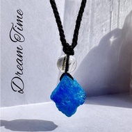 Natural Blue Apatite Rough Stone Pendant Clavicle Chain Blue High-End Original Men Women Necklace